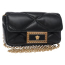 VERSACE Chain Shoulder Bag Leather Black Gold Auth 130278-1