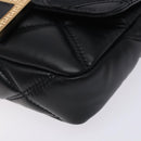 VERSACE Chain Shoulder Bag Leather Black Gold Auth 130278-9