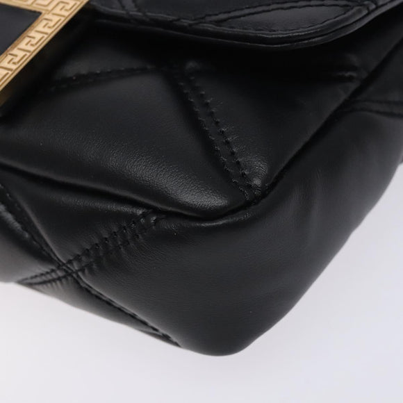 VERSACE Chain Shoulder Bag Leather Black Gold Auth 130278