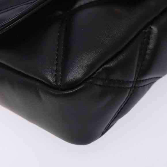 VERSACE Chain Shoulder Bag Leather Black Gold Auth 130278