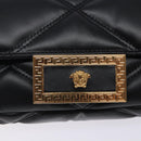VERSACE Chain Shoulder Bag Leather Black Gold Auth 130278-17