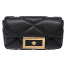 VERSACE Chain Shoulder Bag Leather Black Gold Auth 130278-13