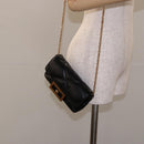 VERSACE Chain Shoulder Bag Leather Black Gold Auth 130278-22