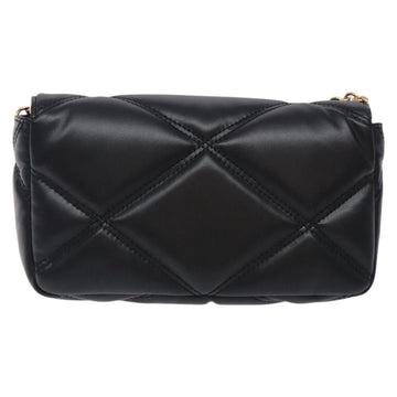 VERSACE Chain Shoulder Bag Leather Black Gold Auth 130278 - 0