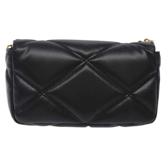 VERSACE Chain Shoulder Bag Leather Black Gold Auth 130278