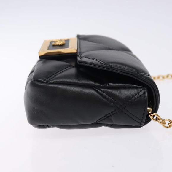 VERSACE Chain Shoulder Bag Leather Black Gold Auth 130278