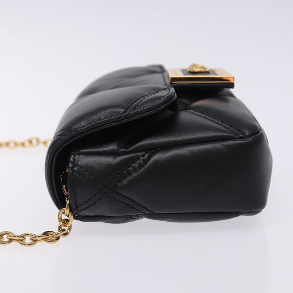 VERSACE Chain Shoulder Bag Leather Black Gold Auth 130278