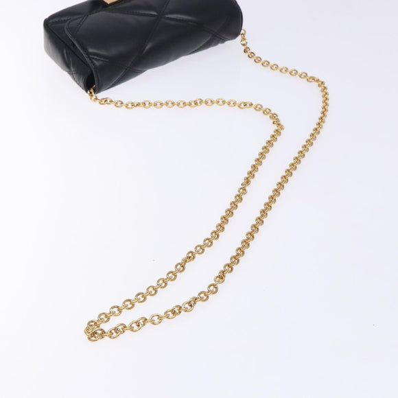 VERSACE Chain Shoulder Bag Leather Black Gold Auth 130278