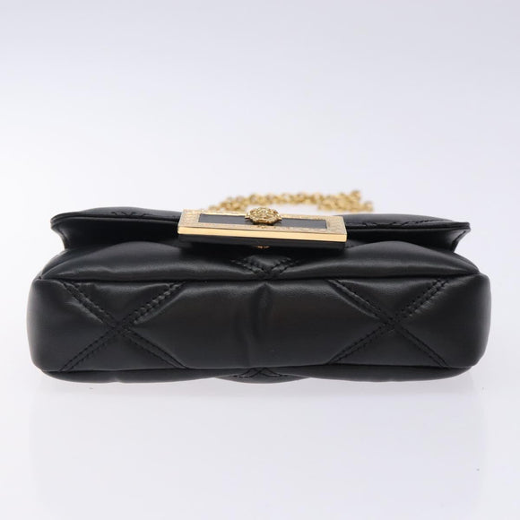 VERSACE Chain Shoulder Bag Leather Black Gold Auth 130278