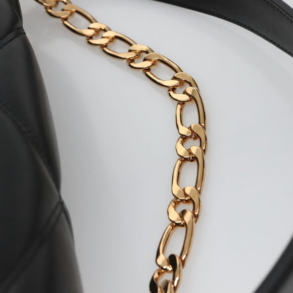 VERSACE Chain Hand Bag Leather 3way Black Gold Auth 130283