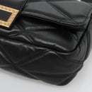 VERSACE Chain Hand Bag Leather 3way Black Gold Auth 130283-9