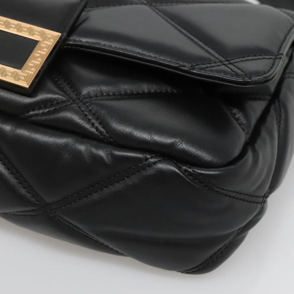 VERSACE Chain Hand Bag Leather 3way Black Gold Auth 130283