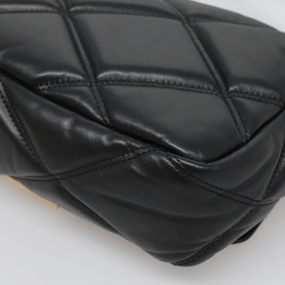 VERSACE Chain Hand Bag Leather 3way Black Gold Auth 130283