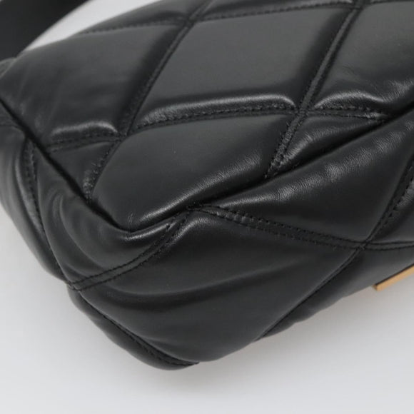 VERSACE Chain Hand Bag Leather 3way Black Gold Auth 130283