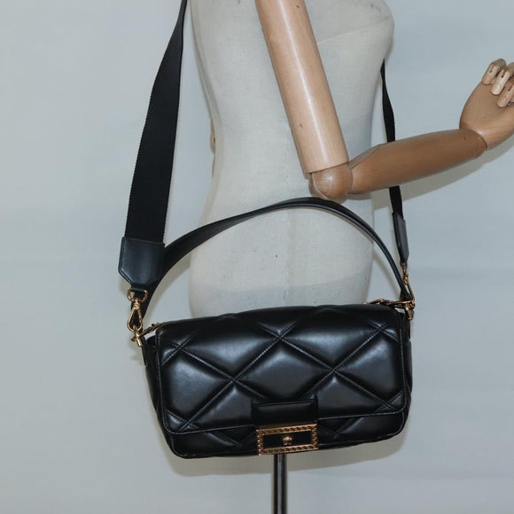 VERSACE Chain Hand Bag Leather 3way Black Gold Auth 130283