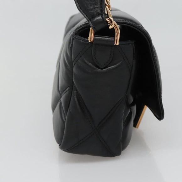 VERSACE Chain Hand Bag Leather 3way Black Gold Auth 130283