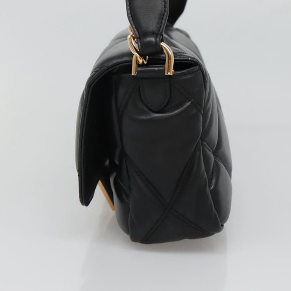 VERSACE Chain Hand Bag Leather 3way Black Gold Auth 130283