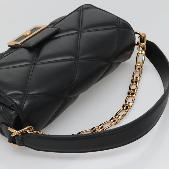 VERSACE Chain Hand Bag Leather 3way Black Gold Auth 130283