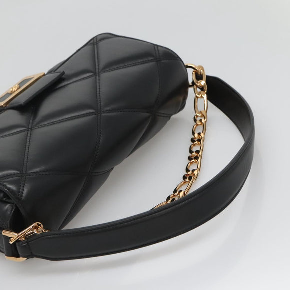 VERSACE Chain Hand Bag Leather 3way Black Gold Auth 130283