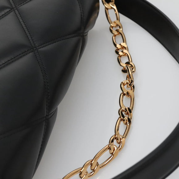 VERSACE Chain Hand Bag Leather 3way Black Gold Auth 130283