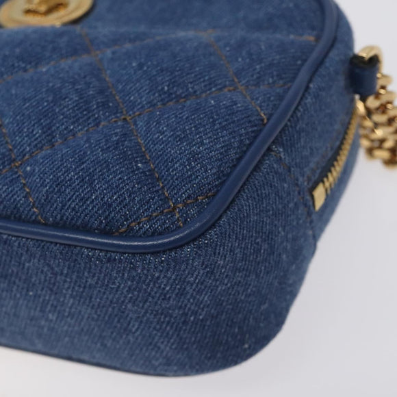 VERSACE Chain Shoulder Bag Denim Blue Gold Auth 130284