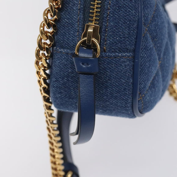 VERSACE Chain Shoulder Bag Denim Blue Gold Auth 130284