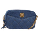 VERSACE Chain Shoulder Bag Denim Blue Gold Auth 130284-1