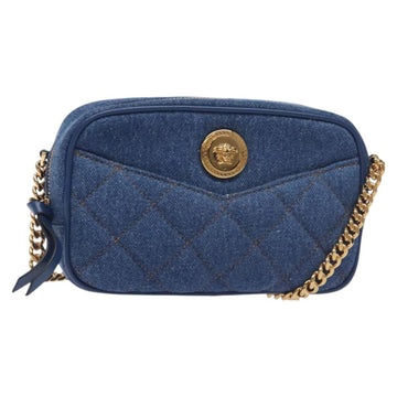 VERSACE Chain Shoulder Bag Denim Blue Gold Auth 130284