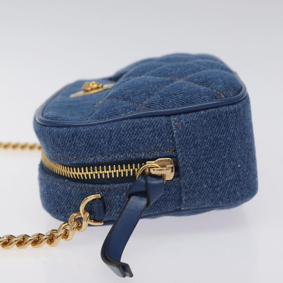 VERSACE Chain Shoulder Bag Denim Blue Gold Auth 130284