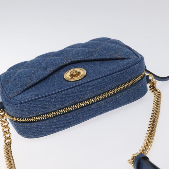 VERSACE Chain Shoulder Bag Denim Blue Gold Auth 130284