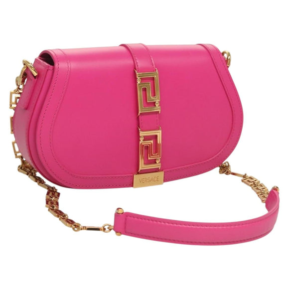 VERSACE Chain Shoulder Bag Leather 3way Pink Gold Auth 130285