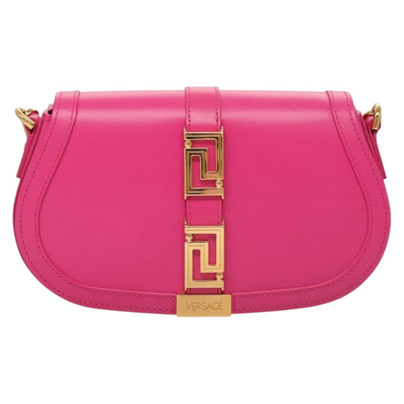 VERSACE Chain Shoulder Bag Leather 3way Pink Gold Auth 130285
