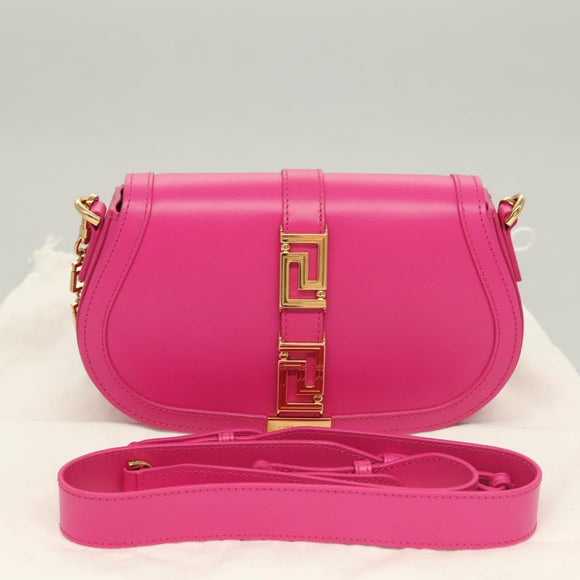VERSACE Chain Shoulder Bag Leather 3way Pink Gold Auth 130285