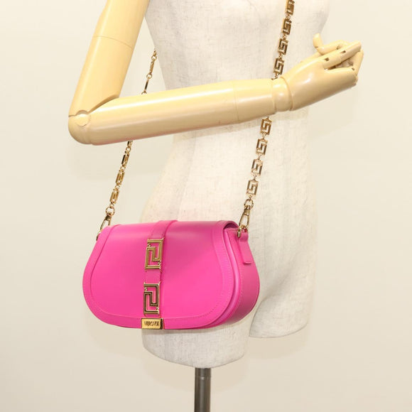 VERSACE Chain Shoulder Bag Leather 3way Pink Gold Auth 130285