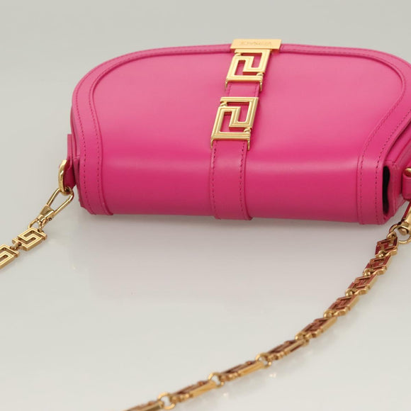 VERSACE Chain Shoulder Bag Leather 3way Pink Gold Auth 130285