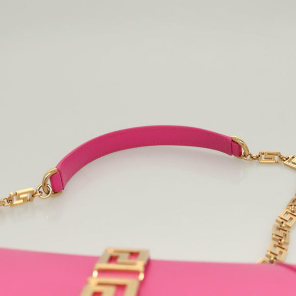 VERSACE Chain Shoulder Bag Leather 3way Pink Gold Auth 130285