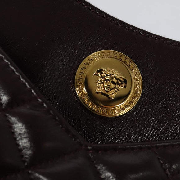 VERSACE Shoulder Bag Leather 2way Brown Gold Auth 130287