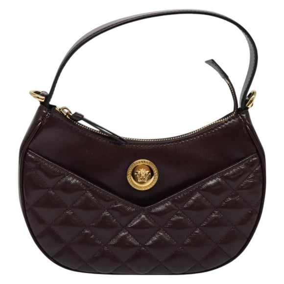 VERSACE Shoulder Bag Leather 2way Brown Gold Auth 130287