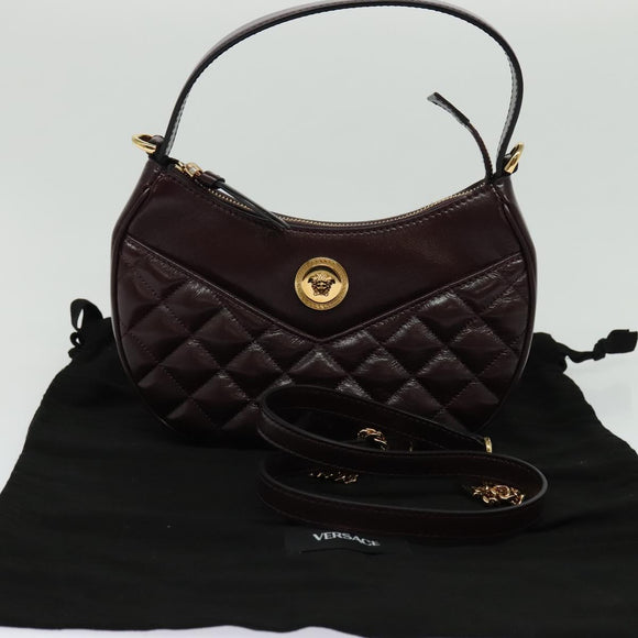 VERSACE Shoulder Bag Leather 2way Brown Gold Auth 130287