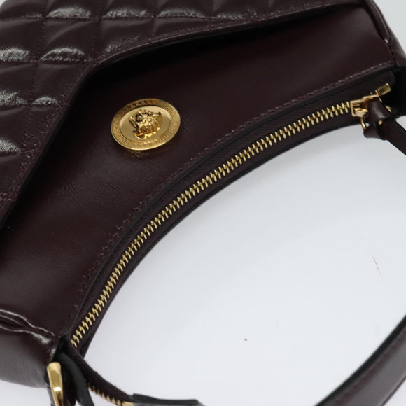 VERSACE Shoulder Bag Leather 2way Brown Gold Auth 130287