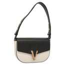 VERSACE Shoulder Bag Leather Black Gold white Auth 130294-1