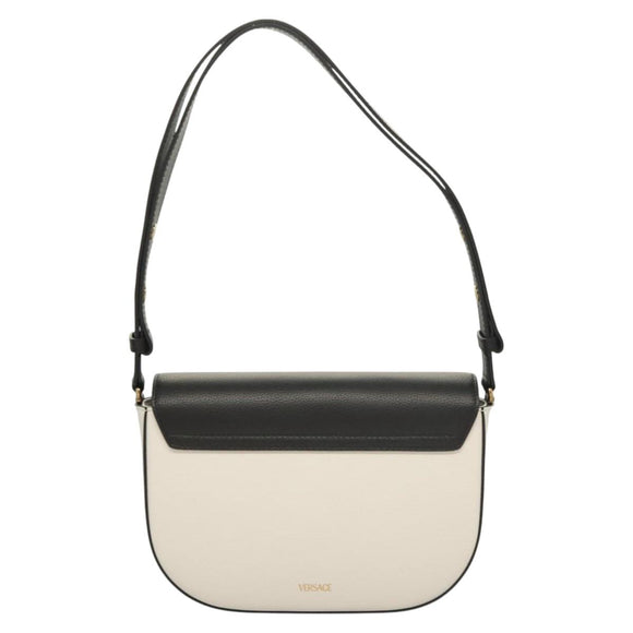 VERSACE Shoulder Bag Leather Black Gold white Auth 130294