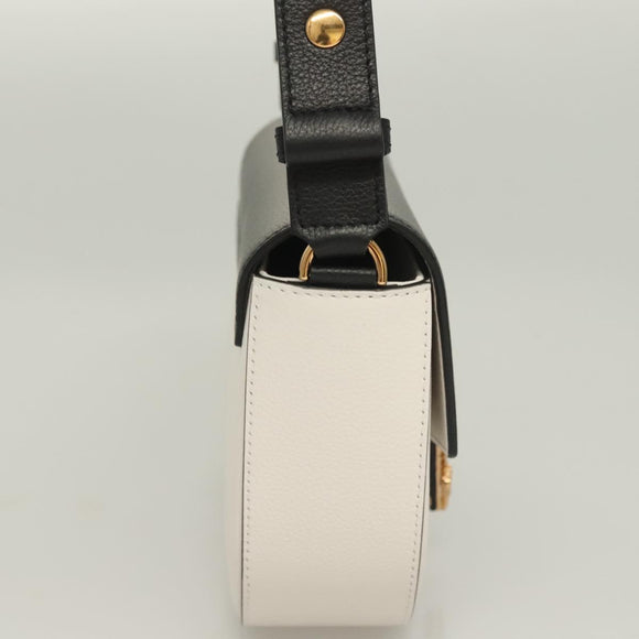 VERSACE Shoulder Bag Leather Black Gold white Auth 130294