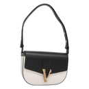 VERSACE Shoulder Bag Leather Black Gold white Auth 130296-1