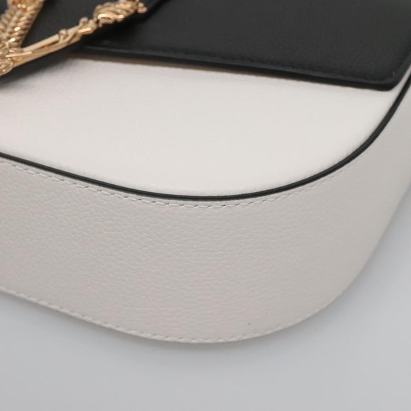 VERSACE Shoulder Bag Leather Black Gold white Auth 130296