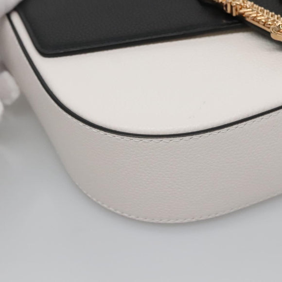 VERSACE Shoulder Bag Leather Black Gold white Auth 130296