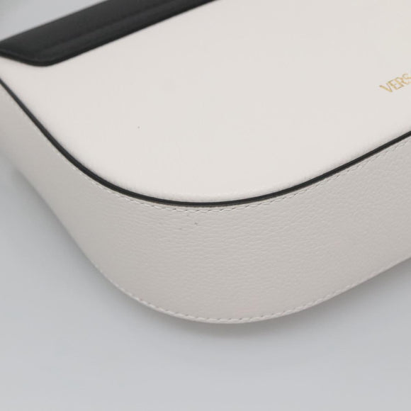 VERSACE Shoulder Bag Leather Black Gold white Auth 130296
