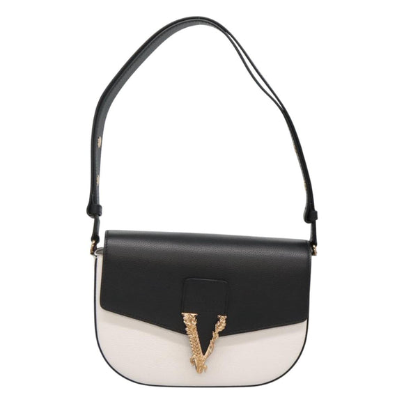 VERSACE Shoulder Bag Leather Black Gold white Auth 130296