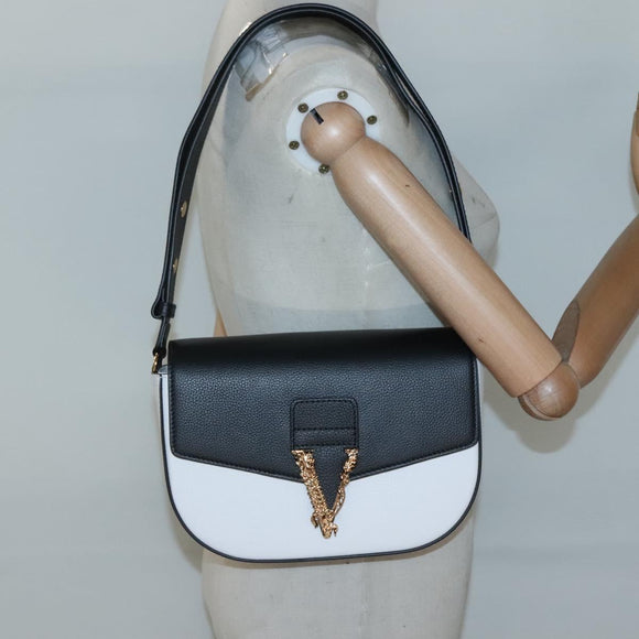 VERSACE Shoulder Bag Leather Black Gold white Auth 130296