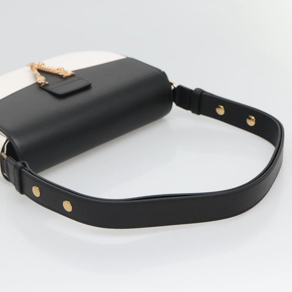 VERSACE Shoulder Bag Leather Black Gold white Auth 130296